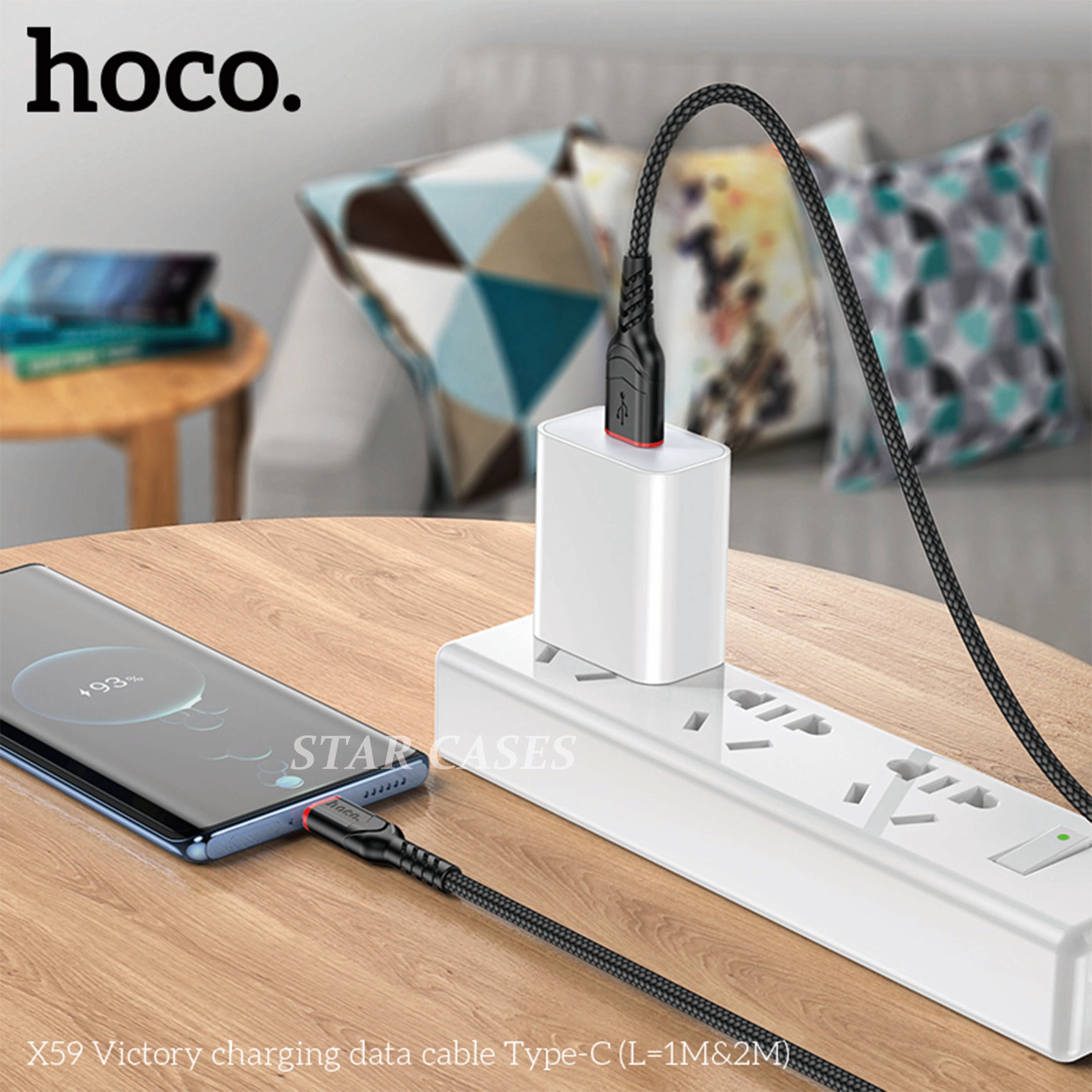 Hoco X59 USB C to USB 2 Metre Anti-Bending Fast Charging Cable
