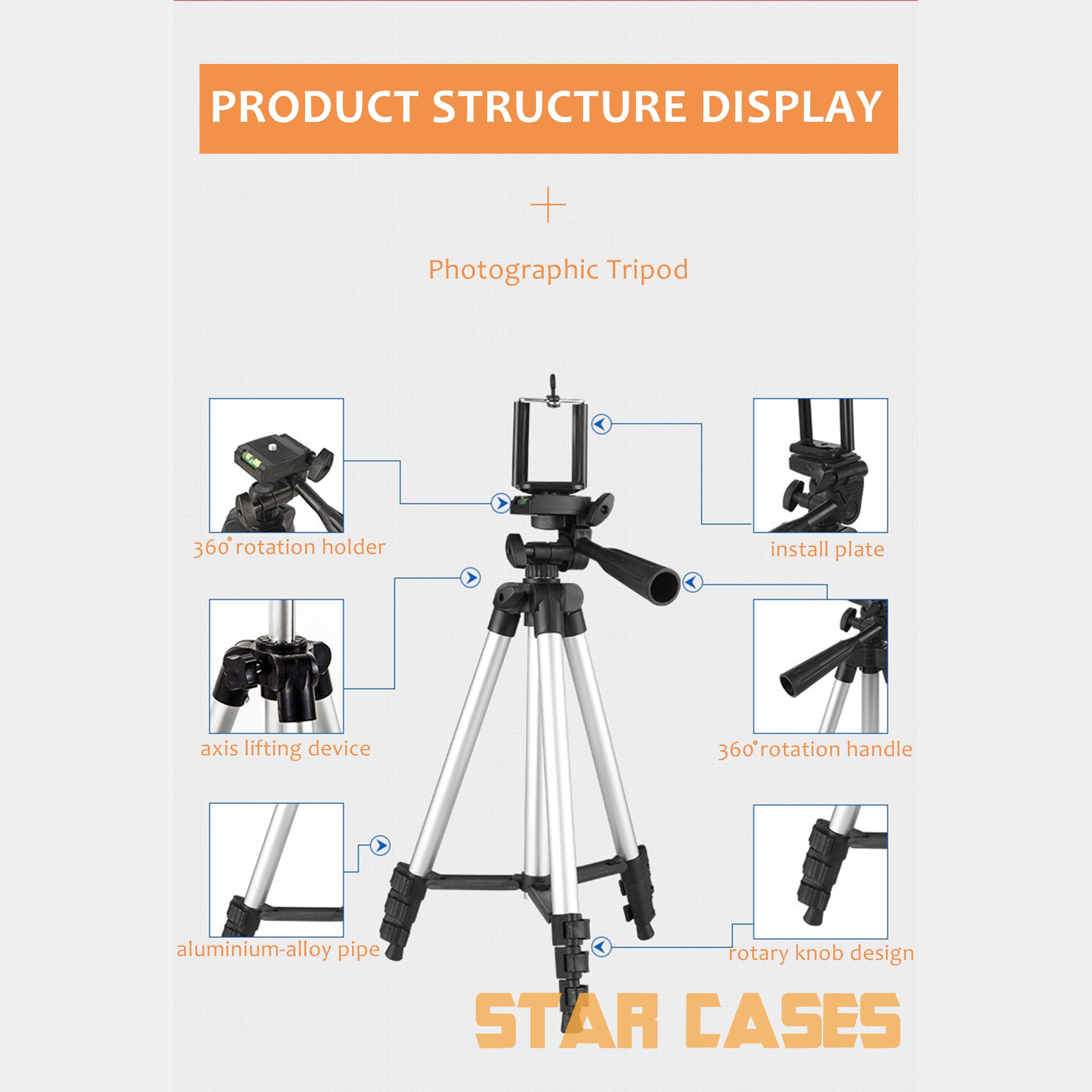 Adjustable Camera Tripod Stand Mount Remote Phone Holder
